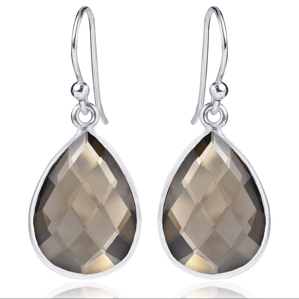 Smoky Quartz Teardrop Shape Bezel Earring